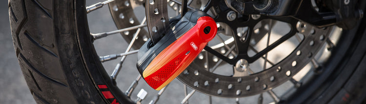 motorcycle with disc brake lock on wheel