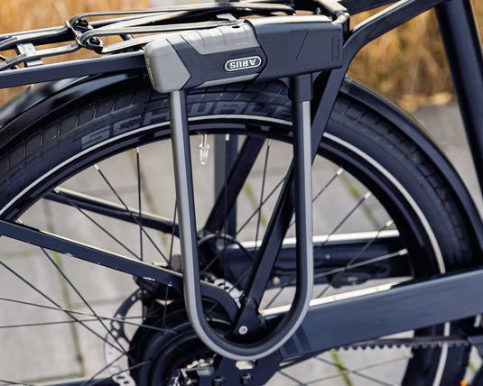 ABUS GRANIT XPlus 540 u-lock in bracket attached to rear rack of bicycle