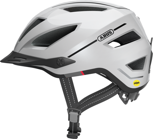 side view of Peal white ABUS Pedelec 2.0 MIPS helmet