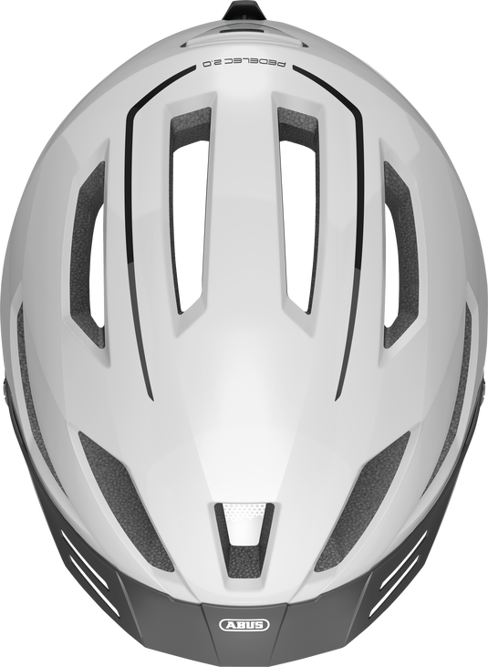 top view of pearl white ABUS Pedelec 2.0 helmet l