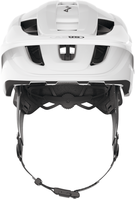 front view of shiny white ABUS CliffHanger MIPS Helmet