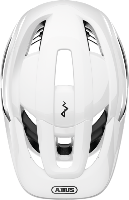 top view of shiny white ABUS CliffHanger MIPS Helmet