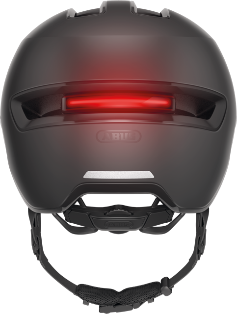 Load image into Gallery viewer, rear view of velvet black HUD-Y helmet with light on #color_velvet black
