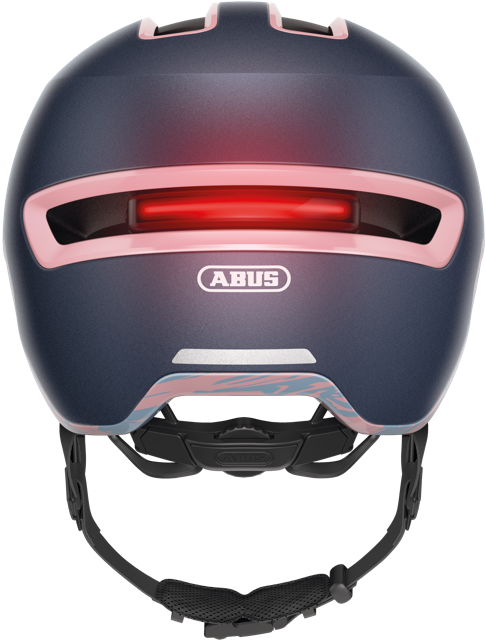 Load image into Gallery viewer, rear view of midnight blue HUD-Y helmet with light on #color_midnight blue
