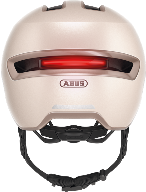 rear view of champagne gold HUD-Y helmet with light on