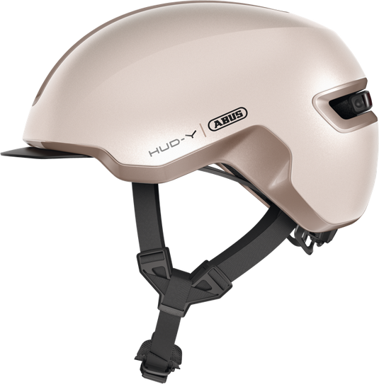 side view of champagne gold HUD-Y helmet
