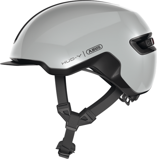 side view of race grey ABUS HUD-Y helmet