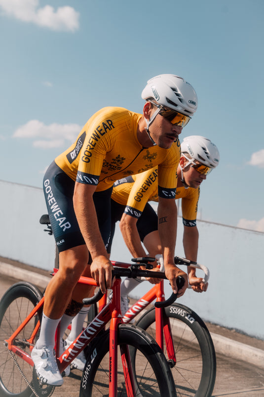 two road cyclist wearing ABUS GameChanger 2.0 Pure helmets