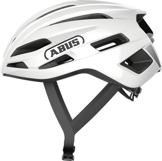 side view of shiny white ABUS StormChaser helmet 