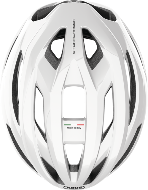 Load image into Gallery viewer, top view of shiny white ABUS StormChaser helmet #color_shiny white
