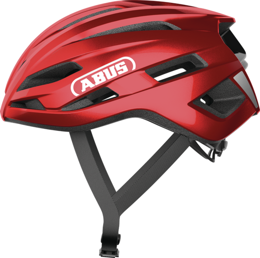 side view of performance red  ABUS StormChaser helmet