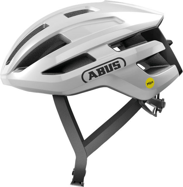 Load image into Gallery viewer, side view of shiny white ABUS PowerDome MIPS helmet #color_shiny white
