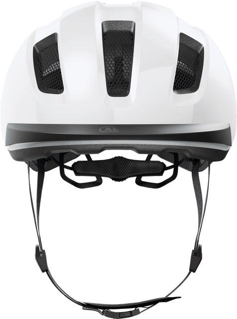 front view of shiny white ABUS PURL-Y helmet