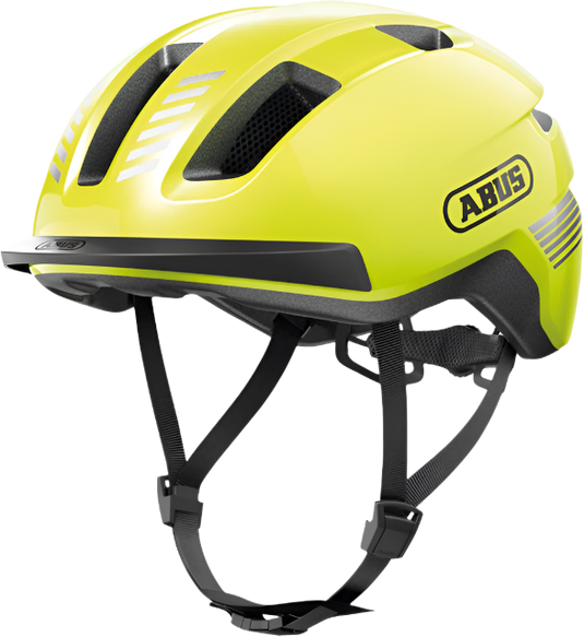 Front quarter view of signal yellow ABUS PURL-Y helmet