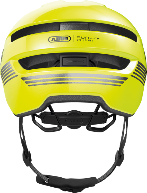 rear view of signal yellow PURL-Y helmet