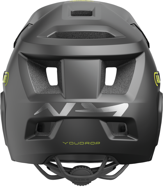 Load image into Gallery viewer, rear view of velvet black ABUS YouDrop FF helmet #color_Velvet Black
