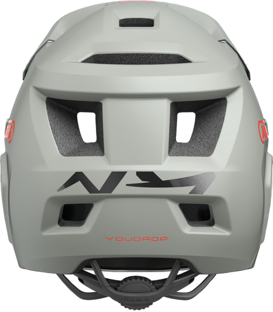 rear view of chalk grey ABUS YouDrop FF helmet