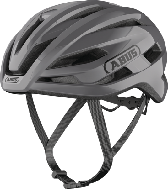 quarter view of race grey ABUS StormChaser