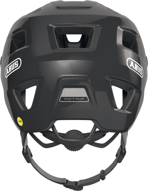 Load image into Gallery viewer, rear view of shiny  black ABUS MoTrip MIPS helmet #color_shiny black

