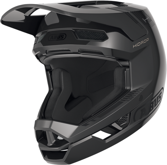 quarter view of shiny black ABUS HiDrop helmet