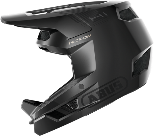 side view of shiny black ABUS HiDrop helmet