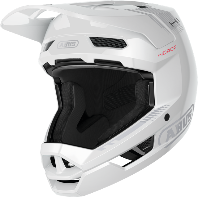 quarter view of shiny white ABUS HiDrop helmet 