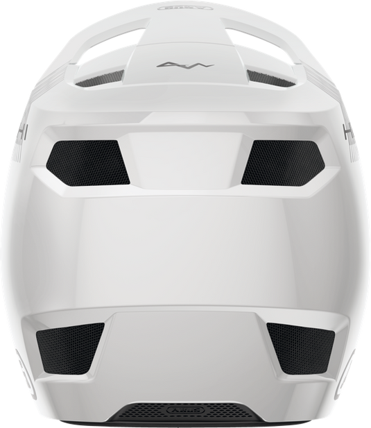 rear view of shiny white ABUS HiDrop helmet